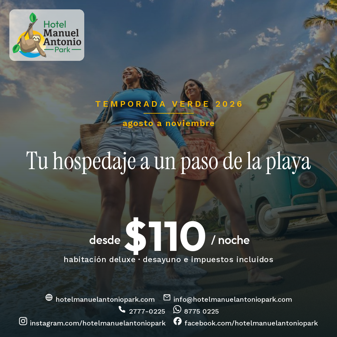 Promoción Temporada Verde 2026: hospedaje desde 110 dólares por noche en Hotel Manuel Antonio Park